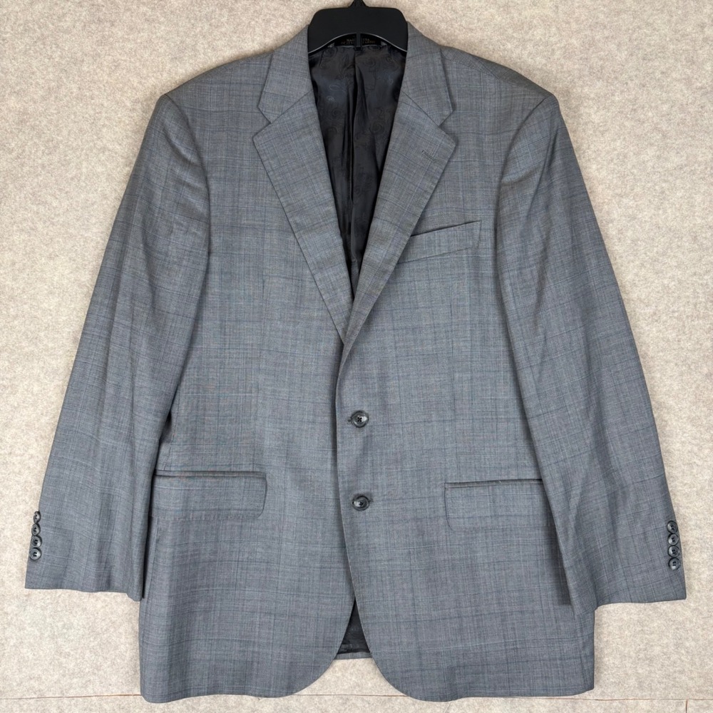 Jos A Bank Reserve Liberty Blazer 42R Cerruti 130s Wool Grey Plaid USA 3301/2FP - Picture 2 of 15